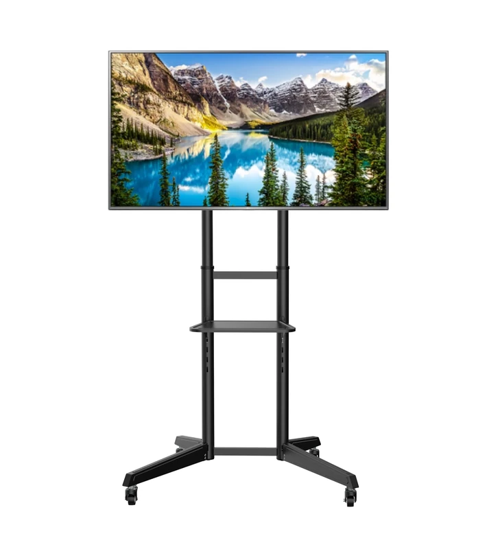 Mobile TV Stand on Wheels fits most 37 to 70 inch Screens up to 50 kg, LCD LED OLED 4K Smart Flat and Curved Panels, Rolling Stand with Laptop DVD Shelf, Locking Wheels, Max VESA 600x400