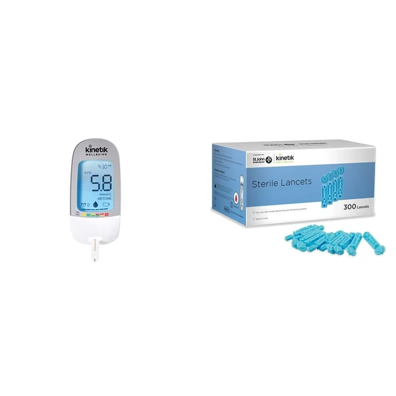 Kinetik Wellbeing Blood Glucose Monitoring System – Used by The NHS – in Association with St John Ambulance – Test Strips & Lancets Available on Prescription & Sterile Lancets (Pack of 300)