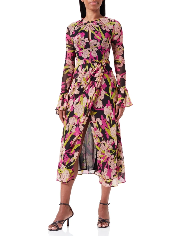 Pinko Women's RIGENERAZIONE Abito Retina ST. Cocktail Dress, ZY5_Mult.Nero/Fuxia, 36