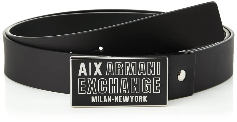 Armani Exchange Casual Bonded Leather, Logo Buckle Belt, Black, One Size EU