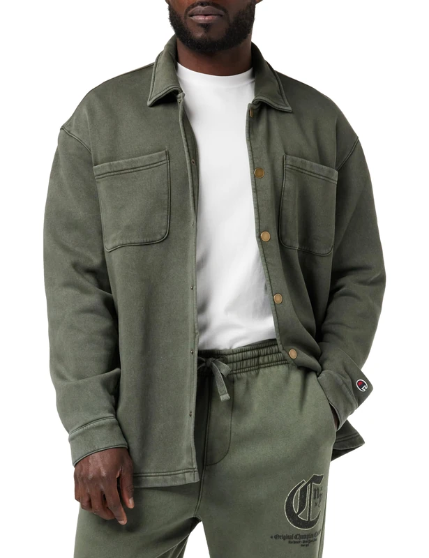 Champion Men's Rochester 1919 Pop Punk - Dyed/Wash Heavy Poly-fleece Full Buttoned Sweatshirt, Verde Foresta, S UK