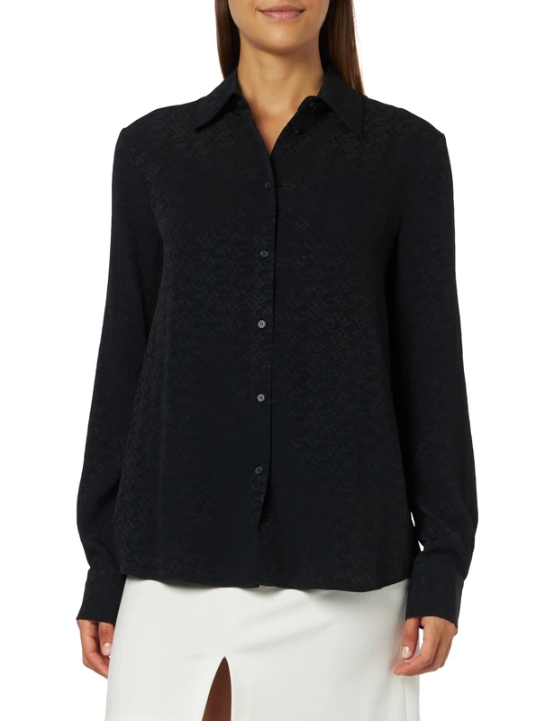 Pinko Women's SMORZARE Camicia Crepe DE Chin Blouse, Z99_Nero Limousine, 16 (XL)