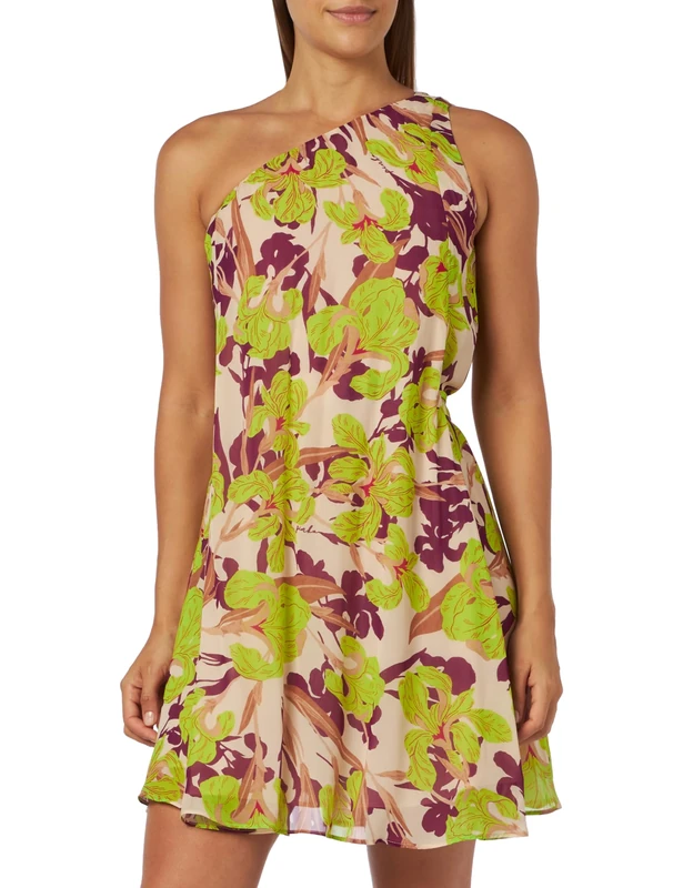 Pinko Women's DIFFUSO Abito Georgette ST. IR Cocktail Dress, CS4_Mult.Beige/Verde, 8