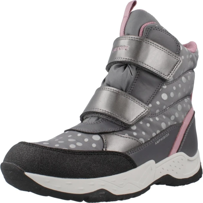 Geox Girls' J Sentiero Girl B Ab Ankle Boot, Dk Grey Pink, 2.5 UK