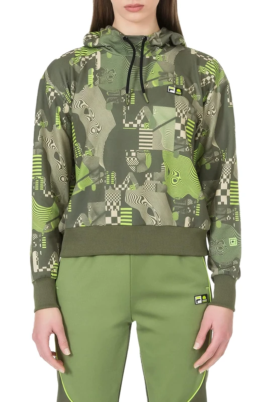 VR 46 Women's Cropped AOP Row Vr46 Riders Academy Sweatshirt, Green, M