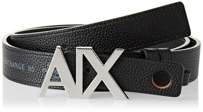 Armani Exchange Casual Leather, On Tone Logo Buckle Belt, black, 65 - Image 1