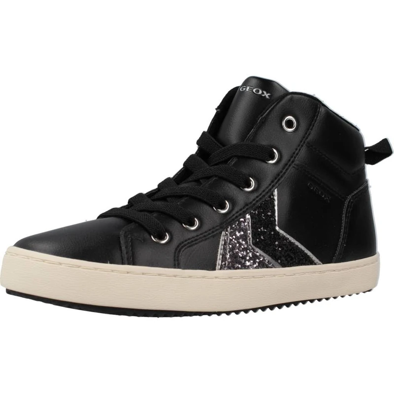 Geox Girls' J Kalispera Girl Trainers, Black Dk Silver, 4 UK