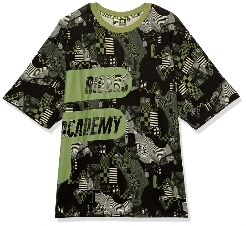 VR 46 Men's Oversized AOP Fila Riders Academy T-Shirts, Green, XL