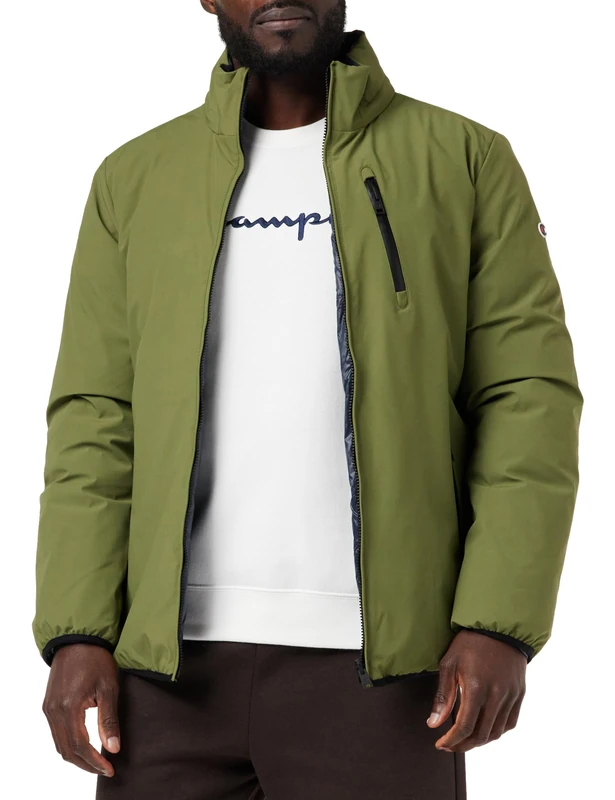 Champion Men's Legacy Outdoor-Stretch Nylon Reversible Freaked Jacket, Verde Olivo/Blu Marino, L
