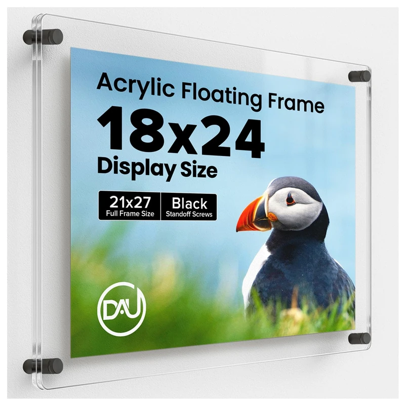 Acrylic Floating Frames Black Standoffs(single) 18" x 24" Clear Acrylic Frames for Wall Mount Floating Picture Frame, Diploma Poster Certificate Hanging Photo Display Degree Prints Artwork Documents