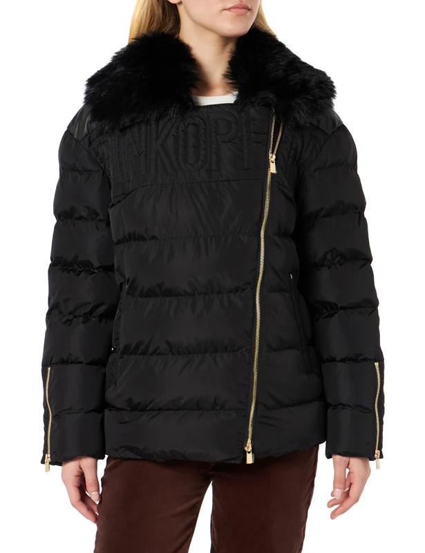 Pinko Women's CAPS CHIODO TECNOTELA CON SIMI Down Coat, Z99_Nero Limousine, 48