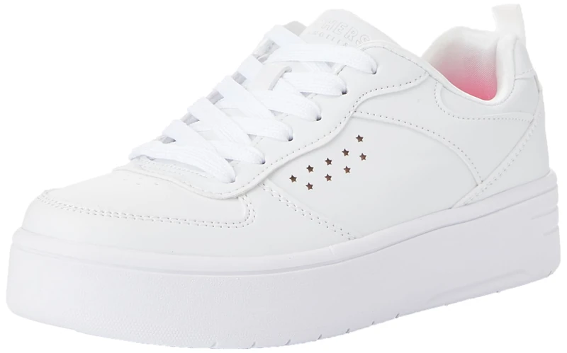 Skechers Girl's Court High Color Zone Sneakers, White Synthetic White Trim, 4.5 UK Child