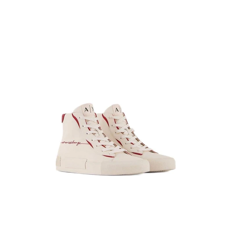 Armani Exchange Women's Contrast Logo line, high top Sneaker, White Red, 3.5 UK
