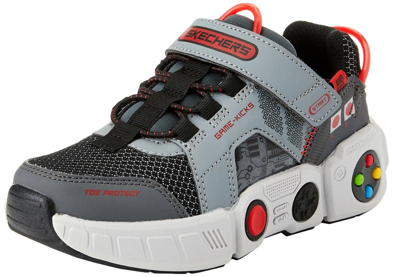 Skechers Boy's Gametronix Sneakers, Grey Synthetic/Black Textile/Multi Trim, 10.5 UK Child