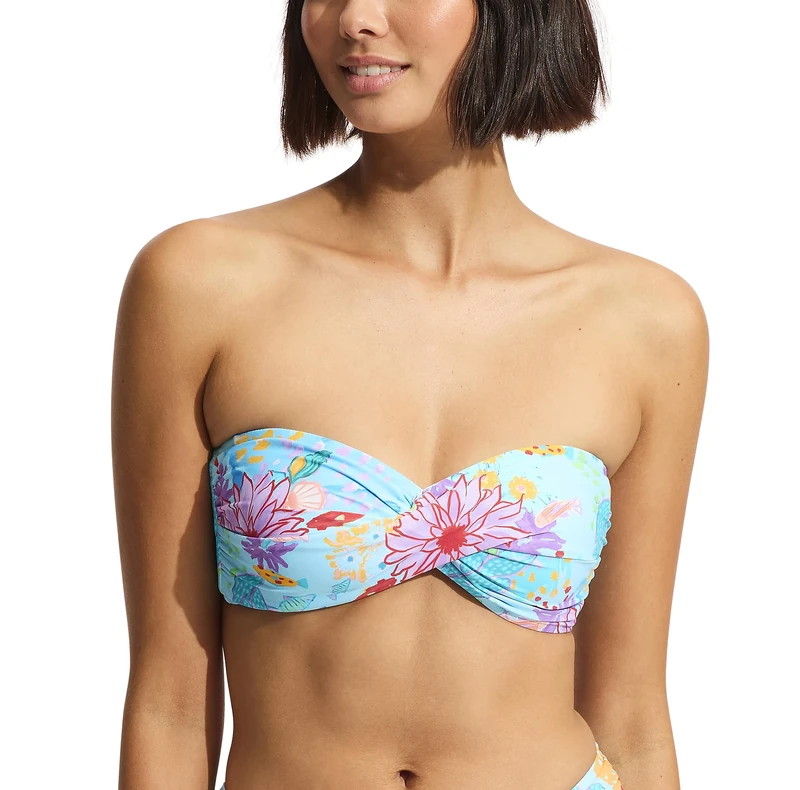 Seafolly Women's Standard Twist Bandeau Bikini Top Swimsuit Swimwear, Under the Sea Blue Mist, 8