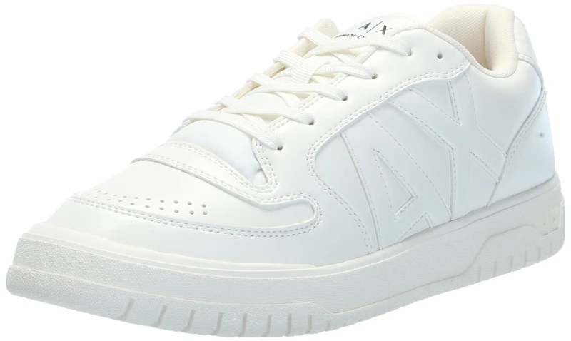 Armani Exchange Men's Faux Leather, Embossed Logo, lace up Sneaker, White, 8 UK