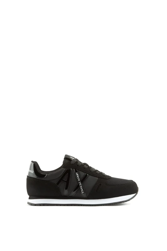 Armani Exchange Glossy Black Logo, Microfiber Suede Inserts, Sneaker, Black, - Image 1