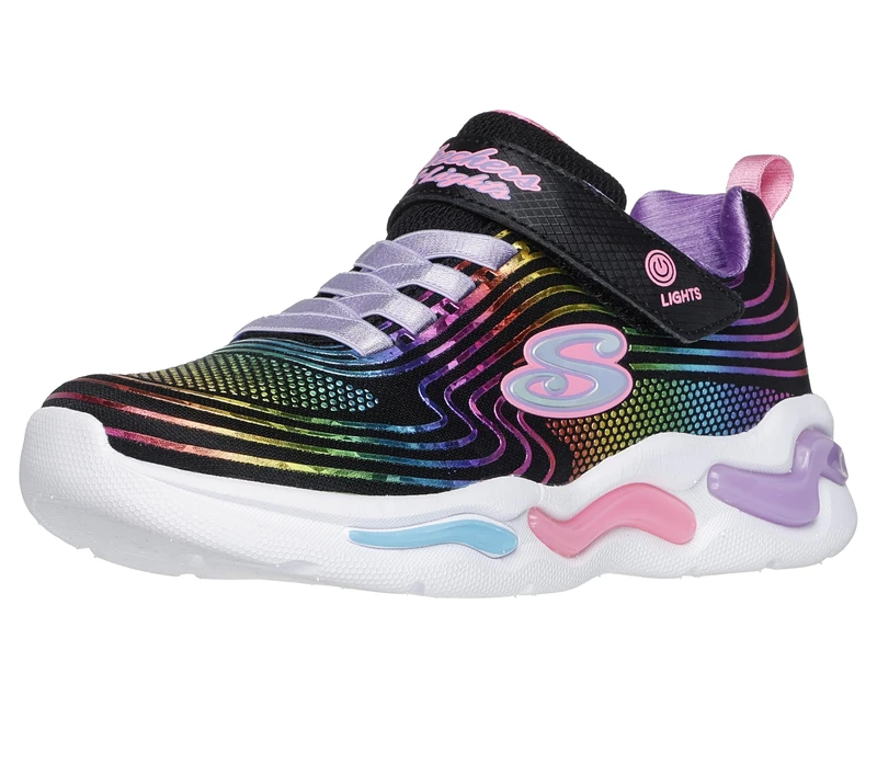 Skechers Girl's Wavy Beams Sneakers, Black Textile/Multi Trim, 11.5 UK Child