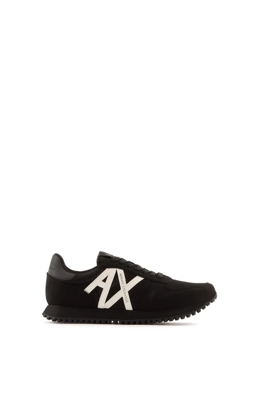 Armani Exchange Men's Openwork Side, Contrast Logo, Microsuede Inserts Sneaker, Black, 9.5 UK