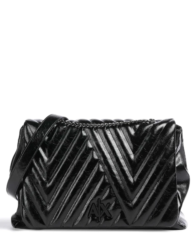 Armani Exchange Women's Margaret, Internal Zipped Poco, Chain Handle Shoulder Bag, Nero-Black, One Size