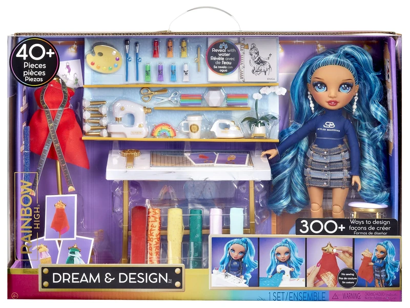 Rainbow High Dream & Design Fashion Studio Playset - Fashion Design Playset with Blue Skyler Bradshaw Doll and Easy No-Sew Fashion Kit - Ideal for Kids Ages 4-12 and Collectors