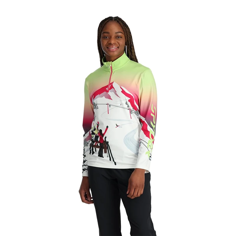 Spyder Sunset Zip T-Neck, Women, Lime Ice, L - Image 1