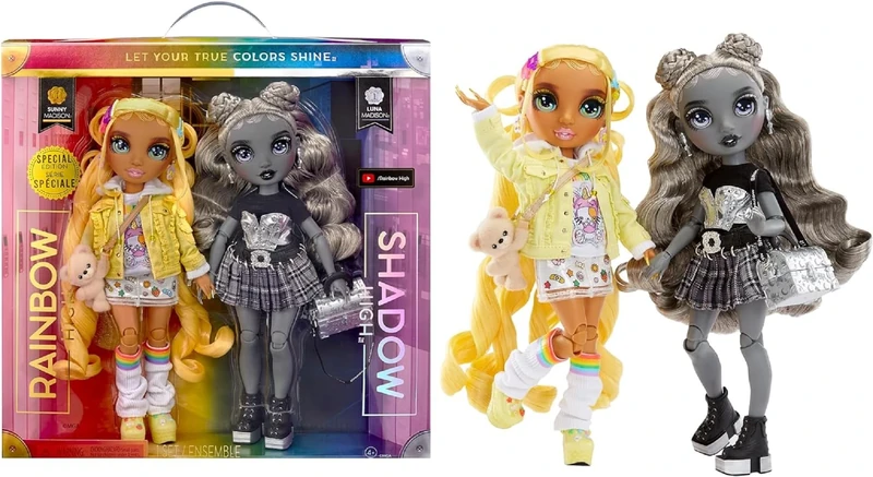 Rainbow High Shadow High Madison Twins 2 Pack - SUNNY & LUNA - Fashion Dolls with Yellow & Grey Designer Mix & Match Outfits with Accessories - Great for Kids 4-12 Years Old
