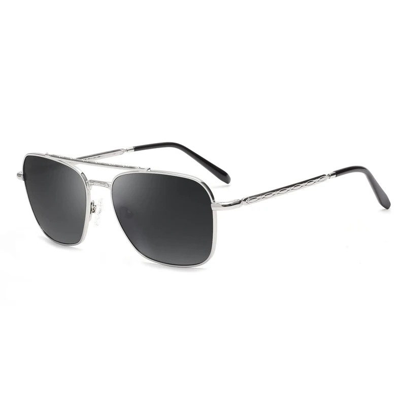 Jim Halo Square Pilot Sunglasses for Men Women, Premium Glass Lens Metal Shades Silver/Grey