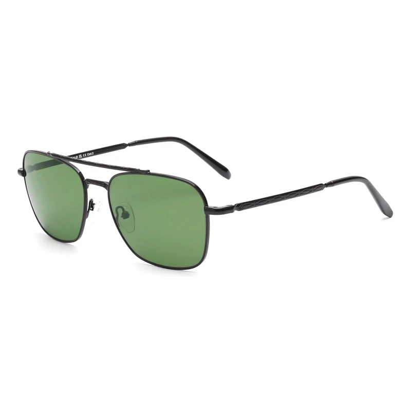 Jim Halo Square Pilot Sunglasses - Metal Frame, Glass Lenses, UV400