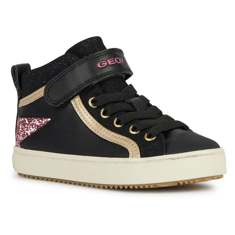 Geox Girl's J Kalispera Girl M Sneakers, Black Dk Pink, 5 UK