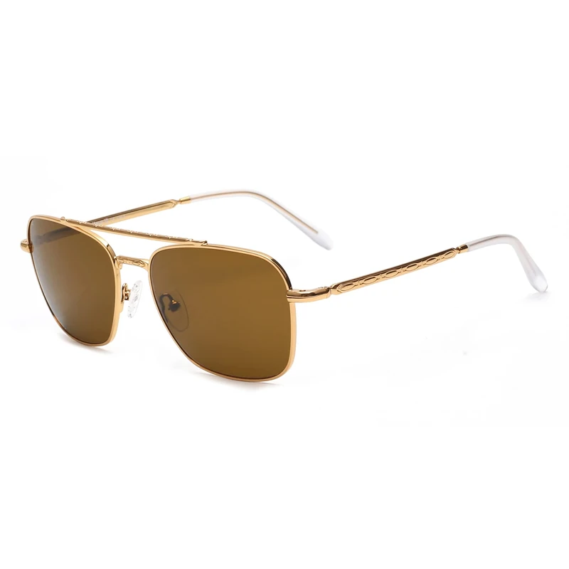 Jim Halo Square Pilot Sunglasses for Men Women, Premium Glass Lens Metal Deiving Shades Gold/Brown