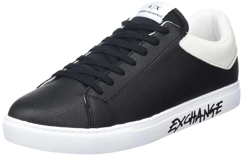 Armani Exchange Men's Armani Lettering, Back Colour Insert, lace up Sneaker, Black White, 9 UK