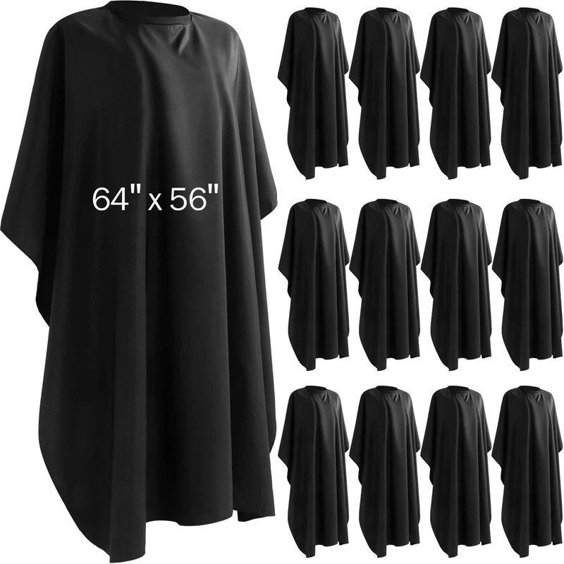 12Pcs Barber Cape 64 x 56'' Large Waterproof Hair Cutting Salon Cape Adjustable Snaps for Hair Dye Salon Stylist Supplies, Black, 162 x 142 cm/ 64 x 56 inches