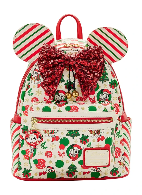 Loungefly Minnie Mouse Christmas Holiday Themed Womens Double Strap Shoulder Bag Purse, White