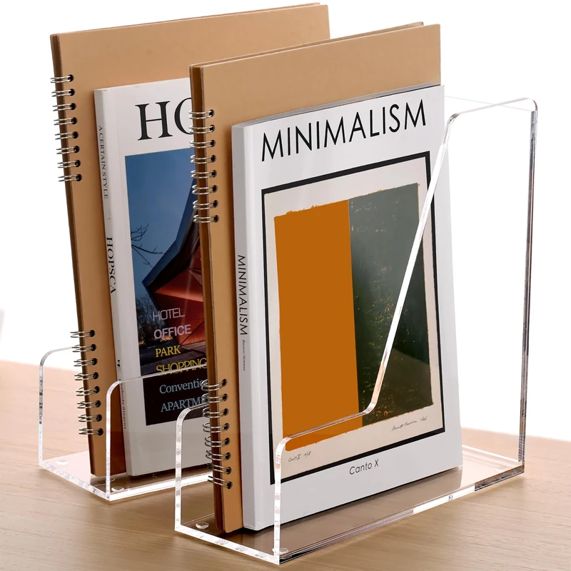 2-Pack Acrylic Magazine File Holder Desk Organizer Magazine Rack, Clear, Vertical File Sorter Holders, 9.45"D x 3.54"W x 10.24"H