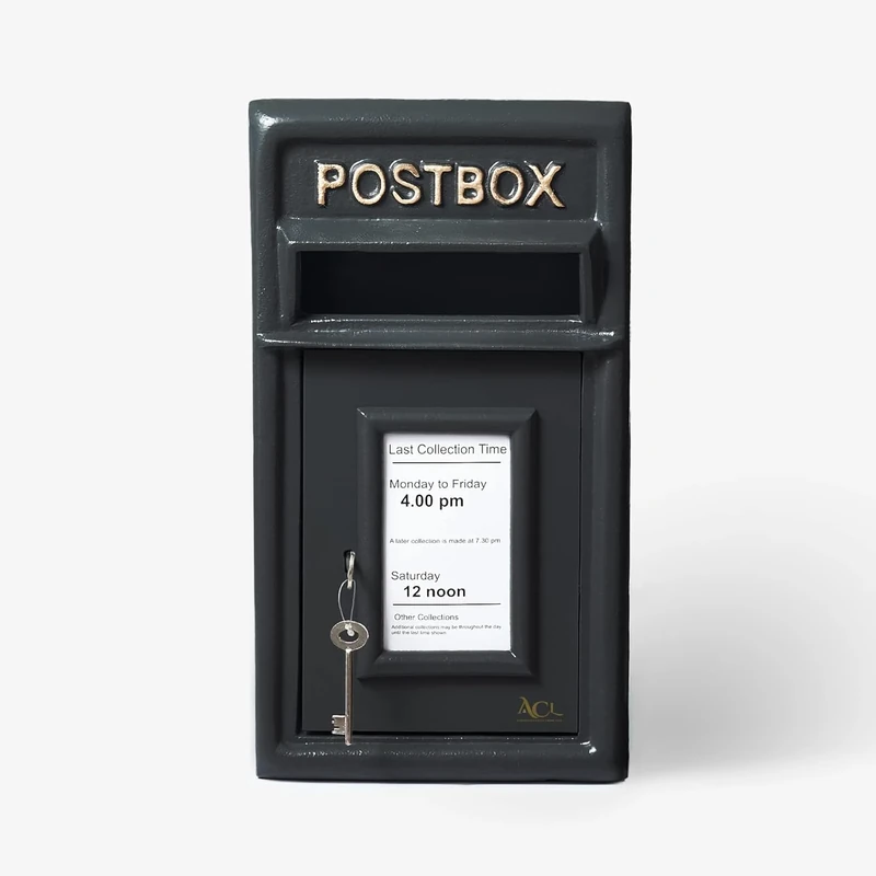 Assorted Collections Post Box Classic Black Large Letter Box Lockable With 2 Keys, Pole Mounted Heavy Duty Cast Iron Mail Box for Home Weatherproof Mailbox Easy To Install, 44 x 24 x 25 cms, 12.8 kg
