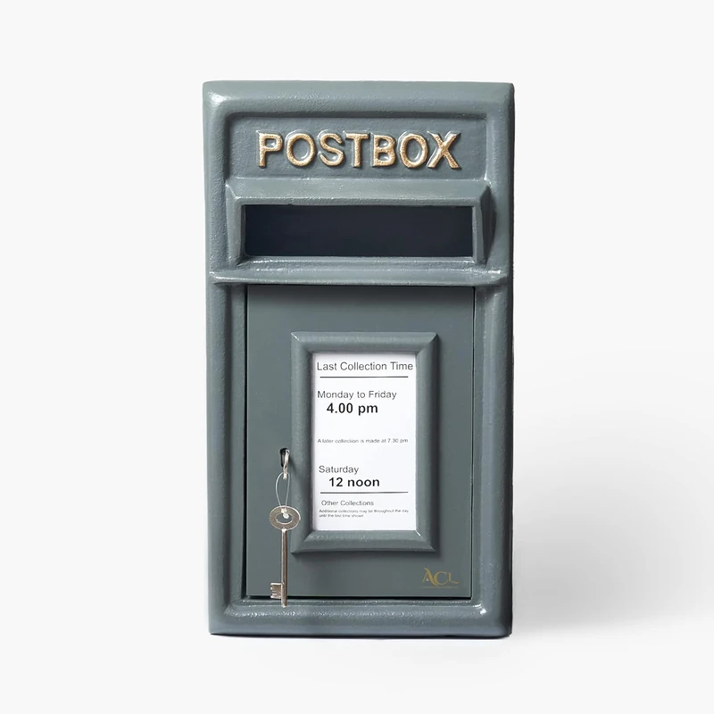 Assorted Collections Post Box Classic Grey Large Letter Box Lockable With 2 Keys, Pole Mounted Heavy Duty Cast Iron Mail Box for Home Weatherproof Mailbox Easy To Install, 44 x 24 x 25 cms, 12.8 kg