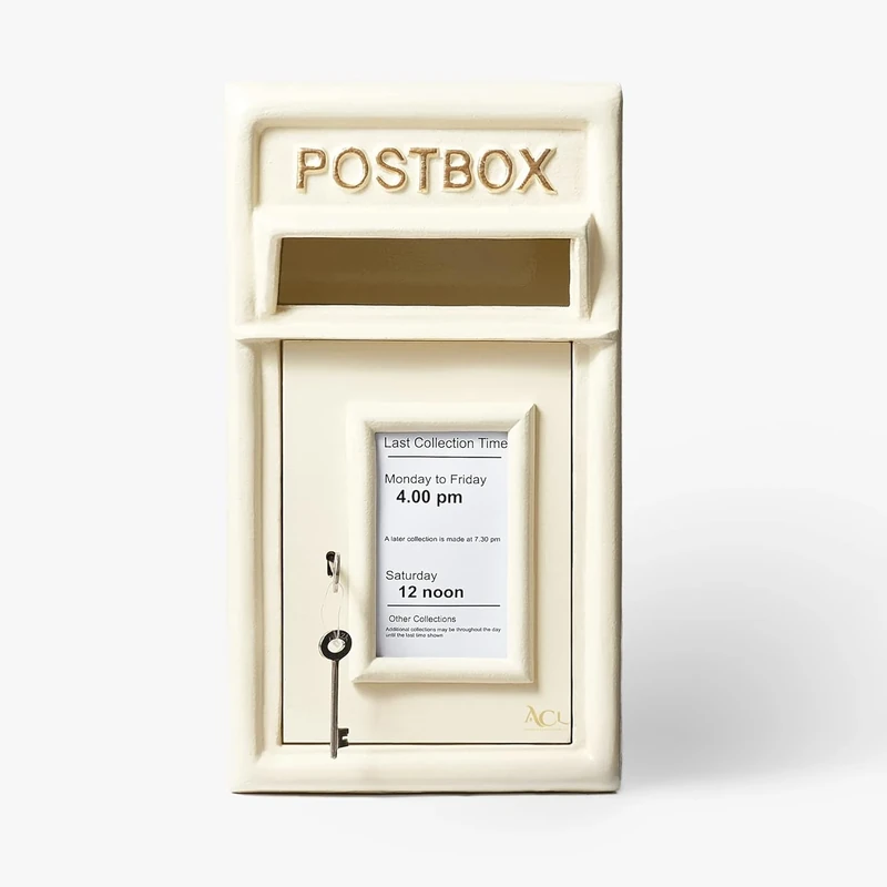 Assorted Collections Post Box Classic Ivory Large Letter Box Lockable With 2 Keys, Pole Mounted Heavy Duty Cast Iron Mail Box for Home Weatherproof Mailbox Easy To Install, 44 x 24 x 25 cms, 12.8 kg
