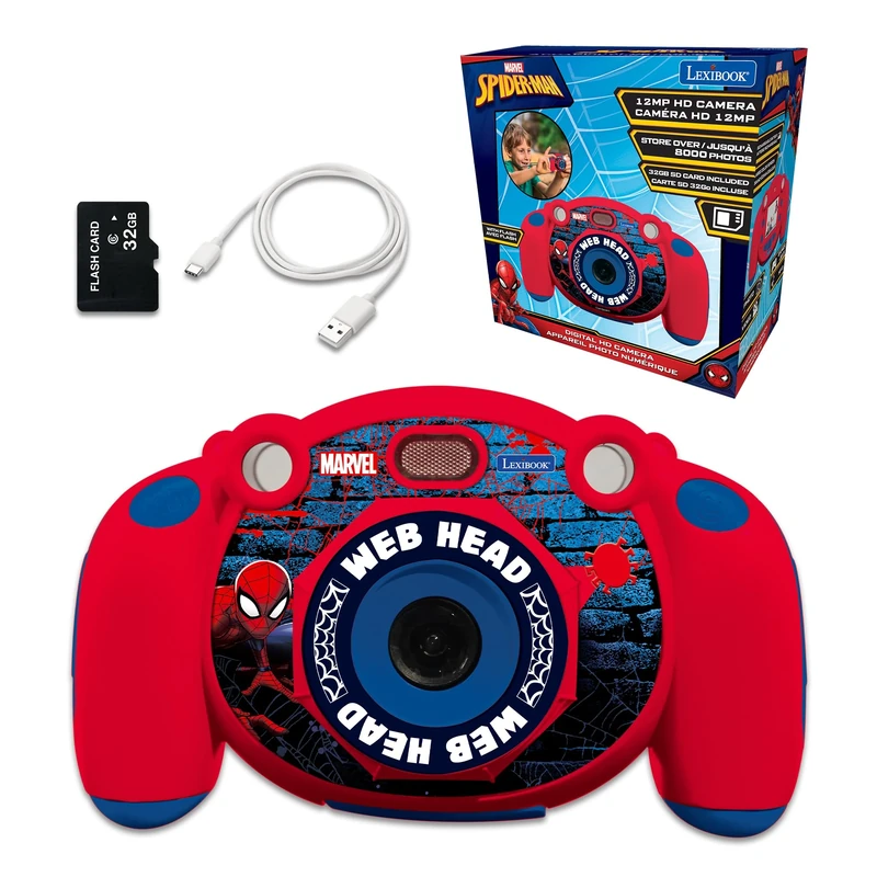 Lexibook, Spider-Man, 4-in-1 Kids digital camera, photo and video function, games, 32GB SD card included, red, DJ080SP