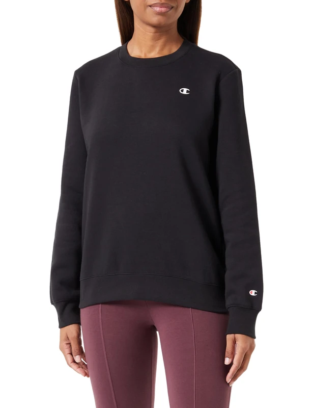 Champion Women's Legacy Basics W-Light Powerblend Fleece Crewneck Sweatshirt, Black, XXL