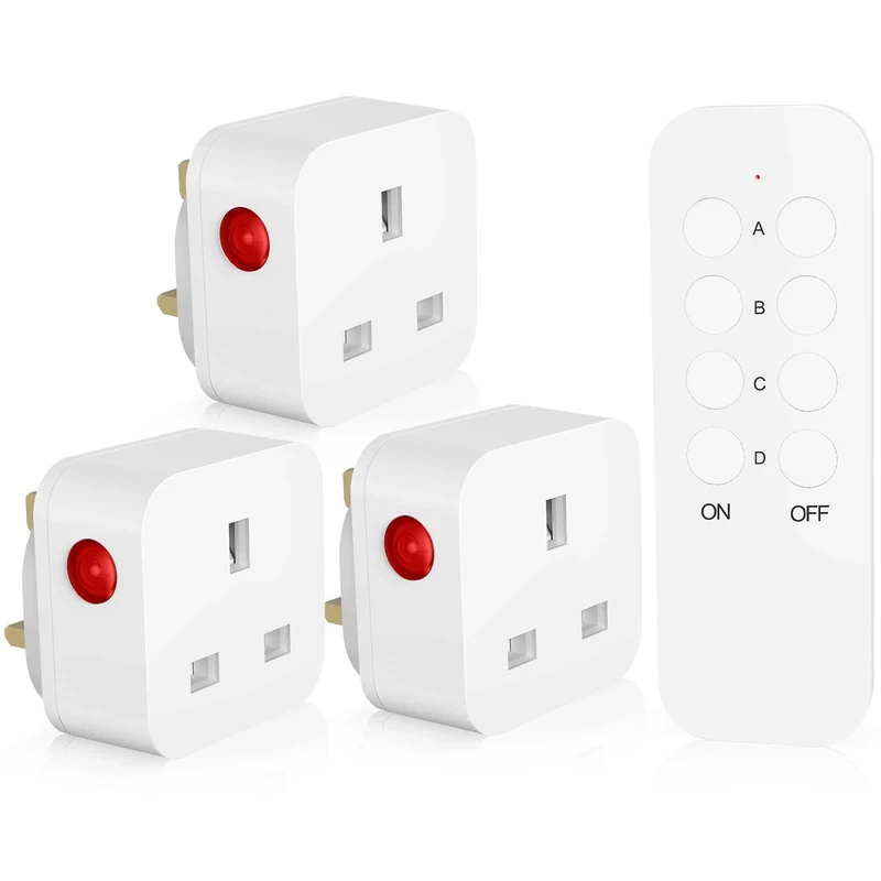 SURNICE Remote Control Plug Socket, 13A/3120W Wireless Remotes Switch, 50m/160ft Operating Range for Household Appliances, 3 Pack Sockets and 1 Remote, Batteries Included