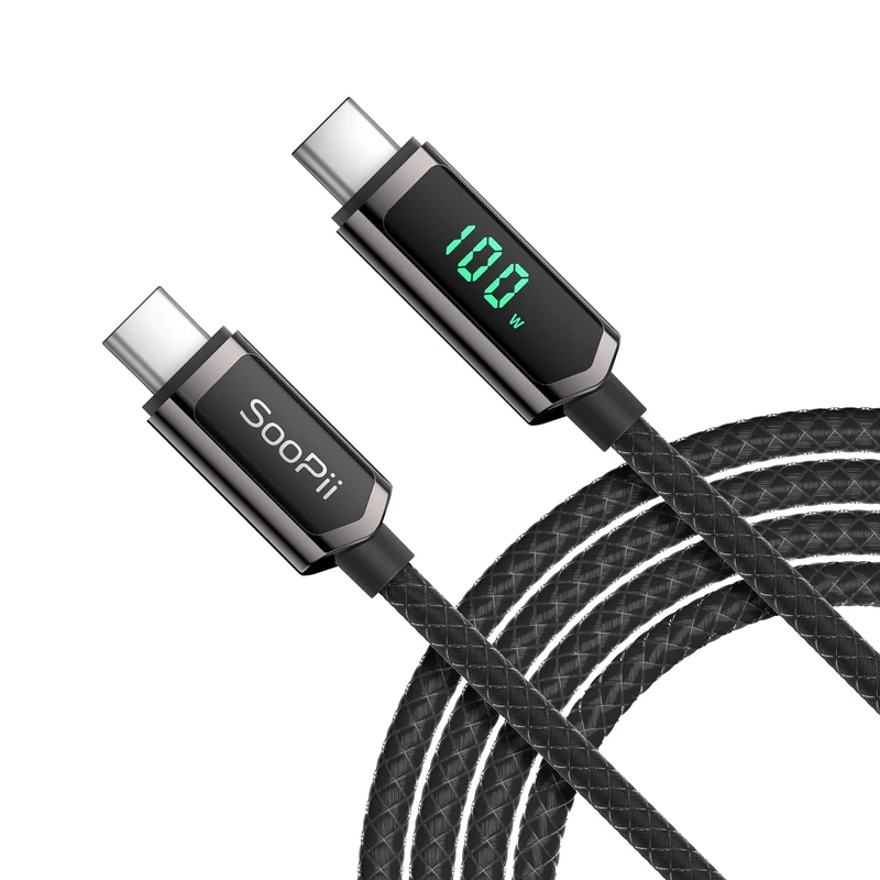 SOOPII USB C to C Cable, 10FT 100W PD Fast Charging, Nylon Braided Type-C with LED Display for iPhone 15/15 Plus/15 Pro, MacBook Pro, Galaxy S22/S10, Pixel, LG