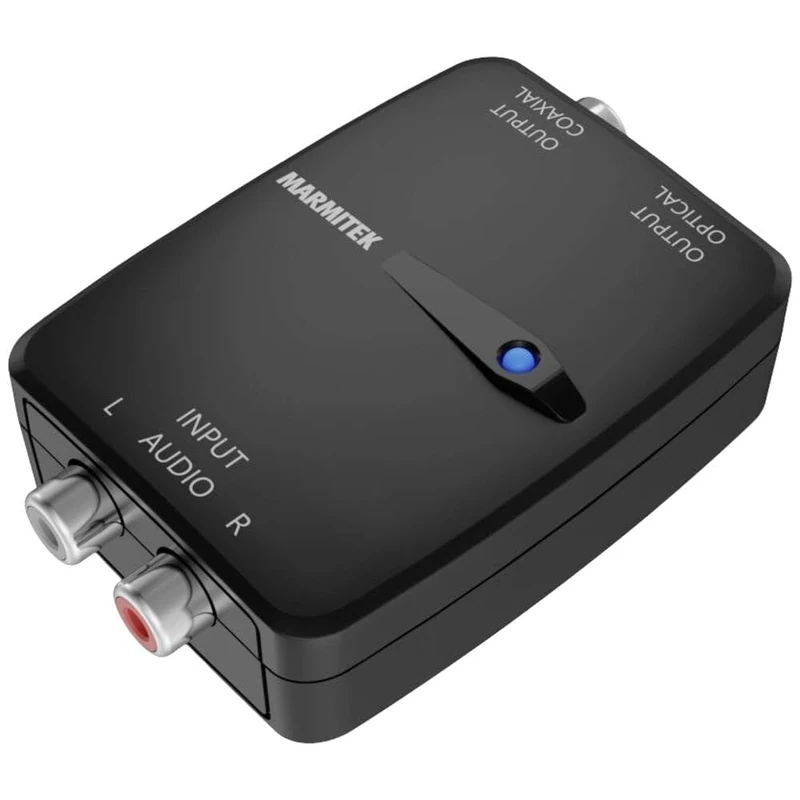 Marmitek Analog to Digital Audio Converter - Connect AD12 - RCA to Optical/Coaxial Adapter - 2 Channel - 48 kHz LPCM - Bar Mount, Coaxial - 5V DC