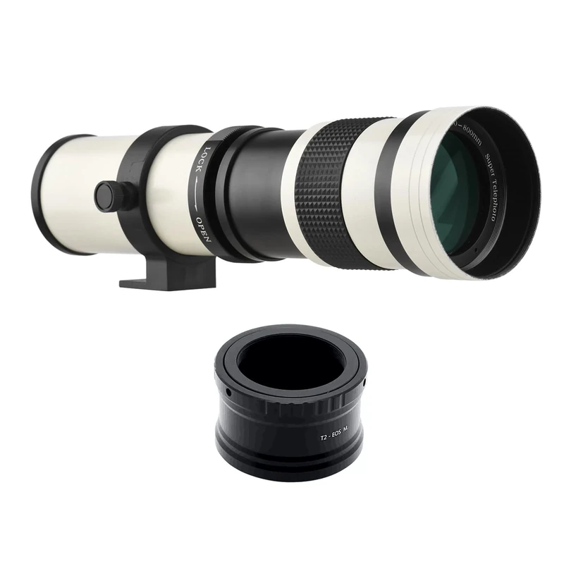 Andoer MF Camera Super Telephoto Zoom Lens F/8.3-16 420-800mm T2 Mount with M-Mount Ring Adapter 1/4 Thread Replacement for Canon M M2 M3 M5 M6 Mark II M10 M5 Cameras 0 m10 0 M200, White
