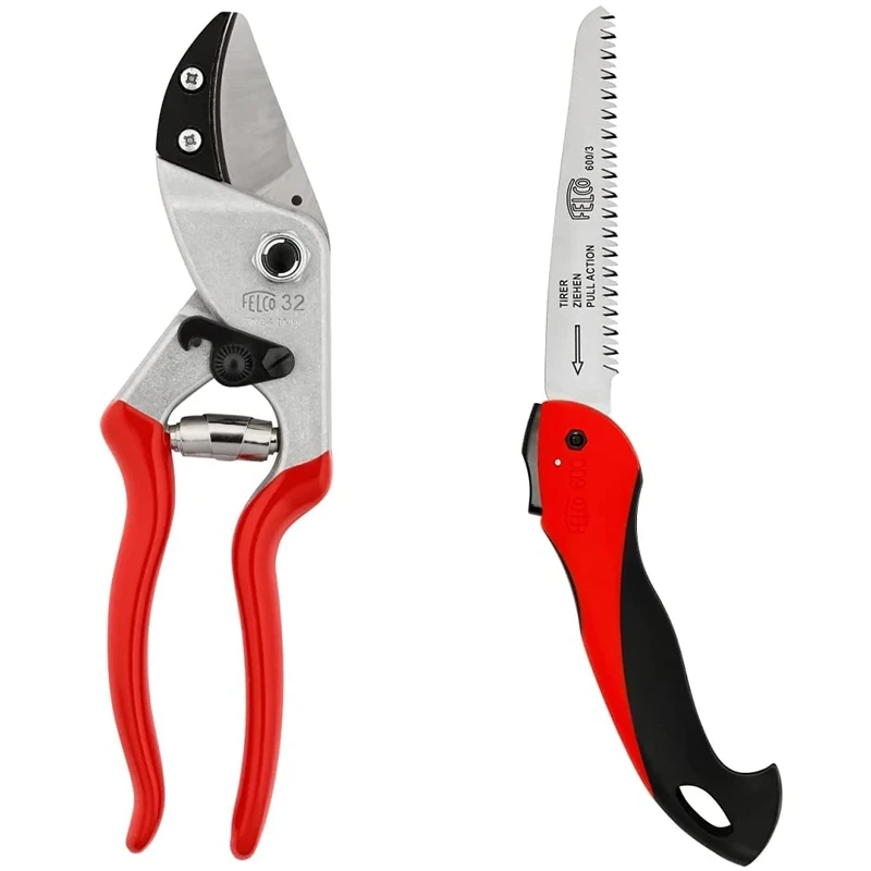Felco Model 32 Secateurs, Silver/red, 35x15x5 cm & F600 Folding Pull-Stroke Pruning Saw - Blade 16 cm, Red