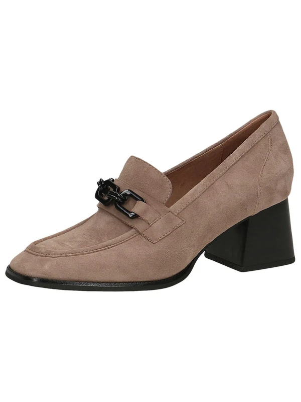 CAPRICE Women's Leather Pumps with Trapeze Heel, Brown (Taupe Suede), 4 UK