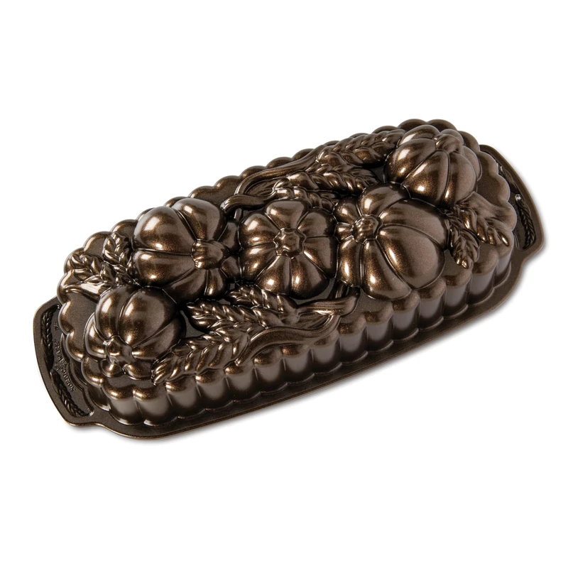 Nordic Ware Wheat & Pumpkin Loaf Tin, Cast Aluminium Cake Tin, Premium Non-Stick Pan Made in the USA, Colour: Bronze