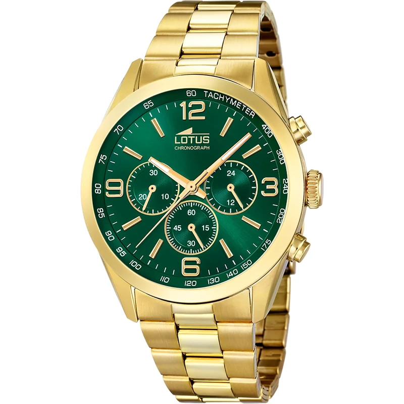 Lotus 18153/B Men's Watch Stainless Steel Gold Green 43 mm Water Resistance 5 Bar, Gold Green, Bracelet
