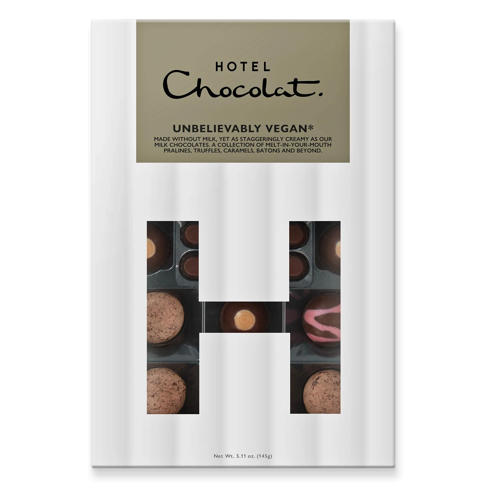 Hotel Chocolat Unbelievably Vegan H-Box - 14 Cacao-Rich Chocolates, 145g - Suitable For Vegetarians & Vegans - Gifts For Birthday, Thank You, Congratulations, Anniversary