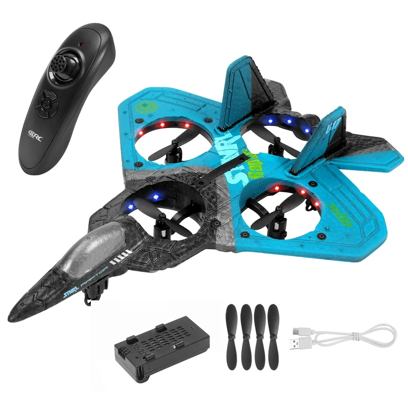 ONMDQS V17 RC Plane - Foam Remote Control Plane Toy，360° Stunt Spin Remote & Light RC, Gravity Sensing,2.4GHz, 4 Motor,Gifts for Kids Boys (Blue)